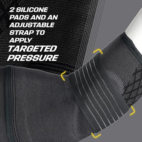 FUTURO Premium Compression Elbow Sleeve, with Wrap-Around Strap and Two Gel Pressure Pads, for Mild Tendonitis, Golfer’s Elbow, Tennis Elbow, Swelling, Sprains, and Strains, S/M - size: Small/Medium