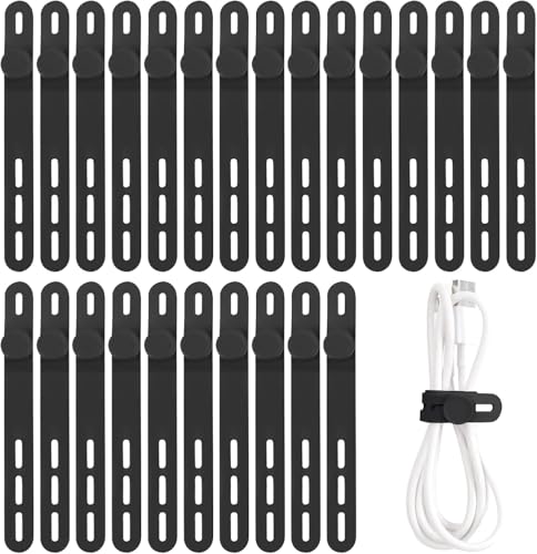 Oligei 25 Pcs Silicone Cable Ties, Cable Ties Reusable, High Elasticity Cord Wraps for Electrical Cords, Cord Organizer for Earphone, Phone Charger(Black) - color: 25p∣black