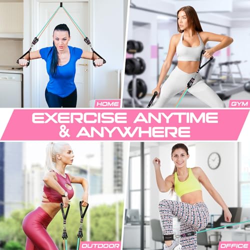 RENRANRING Resistance Bands for Working Out, 150LBS Exercise Bands, Workout Bands, Resistance Bands Set with Handles for Men Women, Legs Ankle Straps - color: ‎Light yellow, Khaki, Blue, Green, Navy blue, size: 51.0 inch