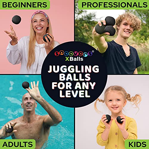 speevers Juggling Balls for Beginners and Professionals Set of 3, 14 Colors Available, 2 Layers of Net and Carry Case, Xballs Juggling Balls (Black, 4.2 oz) - color: Black, size: 4.2 oz