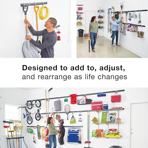 Rubbermaid 15-Piece FastTrack Garage Wall-Mounted Storage Kit, 4 Rails and 11 Hooks, for Home/House/Tool/Sports/Equipment/Utility Purposes - size: 4 Rails, 11 Hooks
