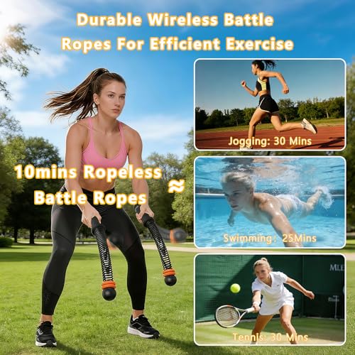 Portable Ropeless Battle Ropes, Cordless Battle Ropes for Home Gym with Adjustable Weights, Quiet Fitness Equipment Strength Training & Cardio Workout for Men Women (Black)