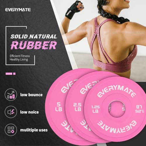 EVERYMATE Change Weight Plates 1.25LB 2.5LB 5LB Set Fractional Olympic Bumper Plates for Cross Training Steel Insert Strength Training - color: 17.5LB(1.25+2.5+5), size: Pink