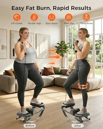 FineWay Upgraded Rock Stepper 2.0 for Exercise at Home, Rocking Stepper Side to Side, Low-Impact Knee-Friendly Exercise Machine with Resistance Bands, LCD Monitor & 330 LBS Capacity (Black-V)