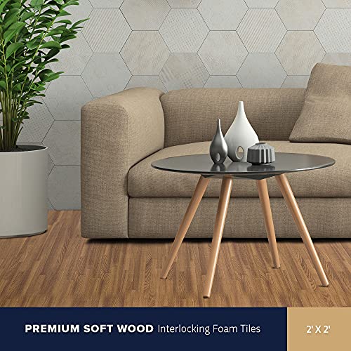 IncStores Premium Soft Wood Print Foam Flooring Tiles | Interlocking Foam Tiles for Home, Gym, Training and Yoga | 3/8 and 5/8 Inch - color: 5/8" - Light Oak, size: 48 Sq Ft