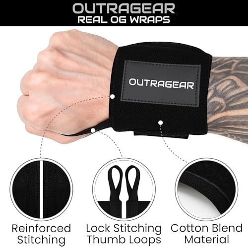 18" OG-Grade Wrist Wraps for Weightlifting – Heavy Duty Wrist Support with Thumb Loop & Lockdown Strap – Wrist Straps for Powerlifting, Bench Press & Gym Training - style: Classic Black