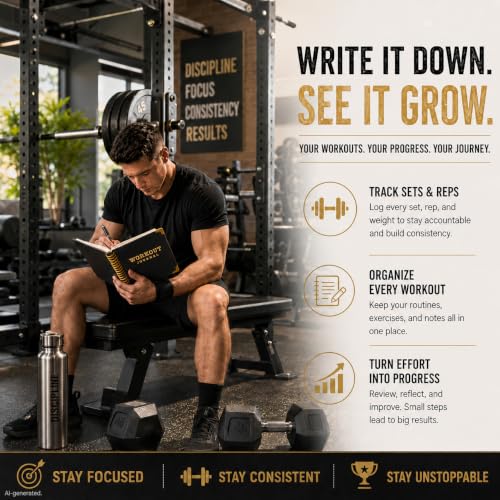 Workout Journal Fitness Tracker Planner for Men & Women, Exercise Log Book to Track Gym & Home Training, Goals, Sets, Reps & Progress, 142 Pages, A5 5.7" x 8.2" Portable Hardcover with Metal Corners, Black - color: Black