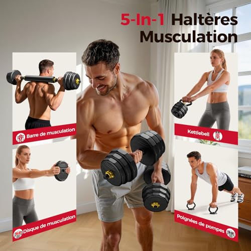 FEIERDUN Adjustable Dumbbells Set, 48/68/88lbs Free Weight Set with 4 Modes, Used as Barbell, Kettlebells, Push up Stand, Fitness Exercises for Home Gym Suitable Men/Women - style: A:48LB(24LB Pair)