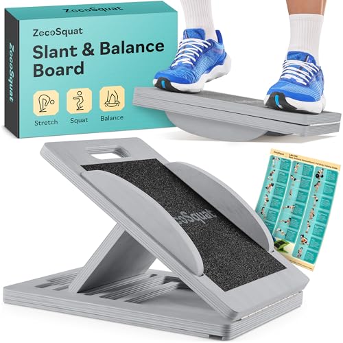 Slant Boards for Exercise, Wooden Slant Board, Calf Stretch Board with 7 Incline Angles, Velour Board, Balance Board & Calf Stretcher, Portable Incline Board for Physical Therapy, Ankle Mobility, Heel & Knees - color: Gray