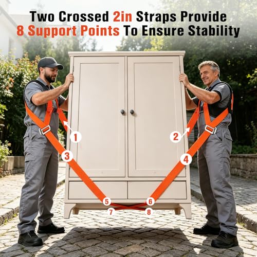 2-Person Lifting and Moving System—Anti-Slip Heavy Duty Moving Straps, Adjustable Shoulder Lifting Carrying Straps for Moving Furniture, appliances, and mattresses