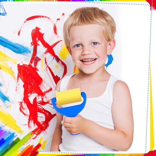 Tenceur Foam Paint Roller for Kids, 50 Pcs 3" Foam Paint Small Sponge Brushes with Blue Handle for Young Artists, Reusable & Washable Early School Classroom Supply for Crafts, Graffiti, DIY Art