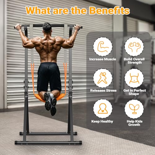 YYJO Foldable Pull Up Bar Free Standing Multi-function Power Tower Dip Bar with Assistance Bands Home Gym Strength Training Equipment - color: Black 02