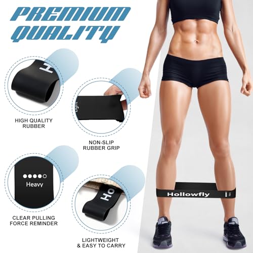Hollowfly 12 Pcs Latex Resistance Loop Exercise Bands for Booty Workout Stretch Exercise Bands Non Slip for Legs Squat Resistance Loop Women Men Starter Butt Hip Thigh Fitness - color: Black, style: Heavy
