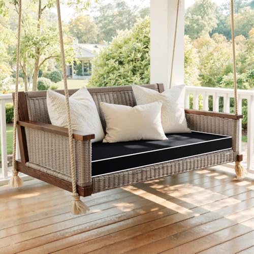 MIULEE Black 48x18x3 Inch Outdoor Bench Cushion with Adjustable Straps | Waterproof Patio Chair Cushion, Set of 1 for Swing Patio Furniture, 3-Year Color Fastness Garden Sofa Couch - color: Black, size: 48 x 18 x 3 Inch