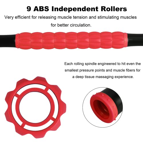 YANSYI Professional 9-Roller Deep Tissue Massage Stick - Portable Muscle Recovery Roller for Athletes, Relieves Post-Workout Soreness & Leg/Back Pain - Portable Physio Tool (Red) - color: Red