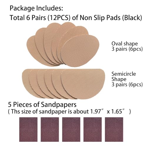 UNIKSTEP 6 Pairs (12 Pieces) Shoe Sole Non Slip Pads, Anti Skid Self Adhesive Rubber Grips, Shoe Bottom Front Sole and Heel Noise Reduction Protector Cushions (Khaki) - color: Khaki
