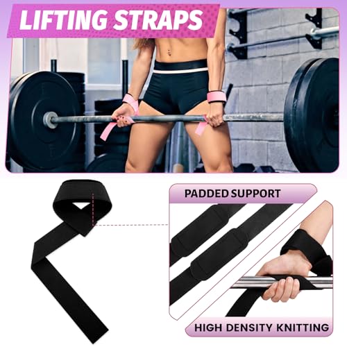 Gym Barbell Pad Set: 7 PCS Gym Equipment Accessories | Hip Thrusts Pad for Squats Ankle Strap for Cable Machine Hip Resistance Band Weight Lifting Strap and Carry Bag - color: Pink