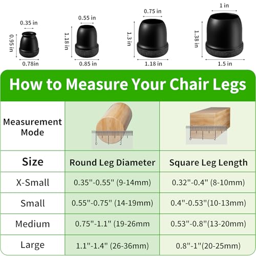 24 Pcs Extra Small Chair Leg Floor Protectors, Silicone Chair Leg Protectors for Hardwood Floors, Round Felt Pads Caps Chair Leg Covers to Protect Floors from Scratches & Noise(Black, Fit 0.35"-0.55") - size: XS-24PCS-(Fit:0.35-0.55 inch)-Black