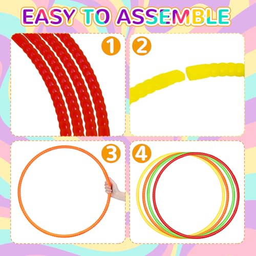 Sratte 12 Pcs Toy Hoop for Kid Detachable Adjustable Toy Hoop Colored Exercise Ring Plastic Circle for Kid Teen Gymnastics Equipment Require Self Assembly(28 Inch,Warm Colors) - color: Warm Colors, size: 28 Inch