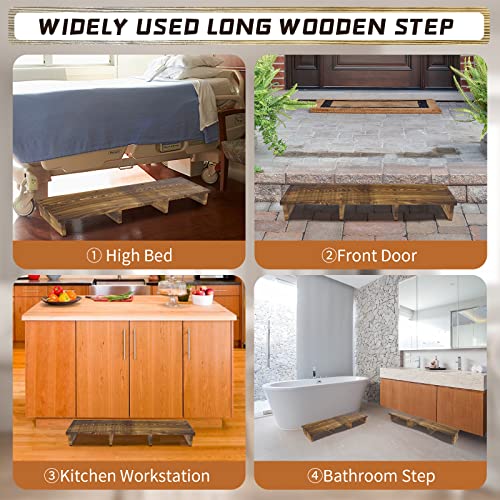 39IN Long Wooden Step Stool for Elderly, Half Wooden Riser Step Stool for High Bed, Bathroom, Kitchen and Living Room, 400LBs Loading(39.0" L*11.5" W*4.6" H) - color: Charcoal