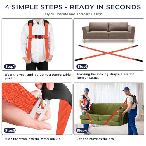 Ytonet Furniture Moving Straps for Lifting with Back Support, Round Sling | 2-Person Lifting and Moving System, Appliance Lifting Straps for Mattress, Heavy Objects up to 800 lbs, 145 IN Long, Orange - size: With Back Support-Extra-Long