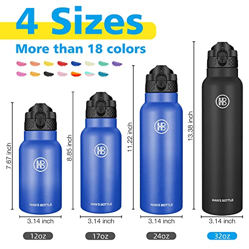 Han's Bottle Sports Water Bottle - 32 Oz, Straw Lid, Leak Proof, Vacuum Insulated Stainless Steel, Double Walled, Thermo Mug,Black - color: Balck, size: 32 Ounces
