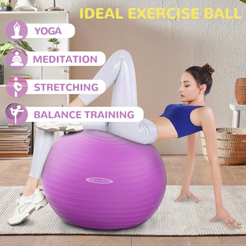 Fitvids Anti-Burst and Slip Resistant Exercise Yoga Fitness Birthing Ball with Quick Pump, 2,000-Pound Capacity, Multiple Colors and Sizes - color: Purple, style: 19-22in (48-55cm), M
