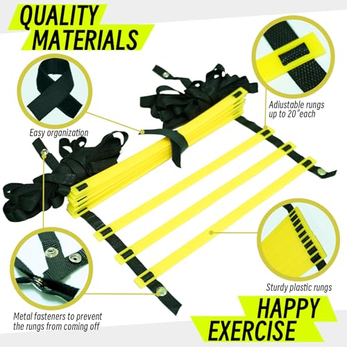 20ft Adjustable Agility Ladder with Carry Bag Training Equipment for Footwork Drills | Football Training Equipment & Speed Ladder for Soccer, Basketball – Fitness Feet Training