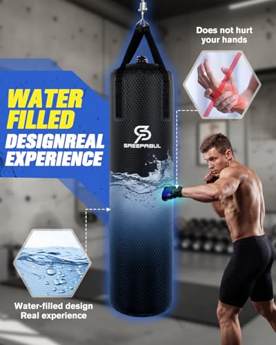 Water Punching Bag 4FT Heavy Bag for Boxing - Adjustable Weight (60 to 120 lbs) with Anti-Leak Design, Heavy-Duty Aqua Training Bag for Adults - color: Diamond Black
