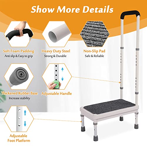 Step Stool with Handle for Elderly Adults, High Beds Steps Heavy Duty Metal Stepping Stool Mobility Aids Stand Assist, Medical Adjustable Bariatric Step Stool for Kitchen, Bedside, SUV, Bath - 400 lbs - size: 17.8x10.3x41.5inch