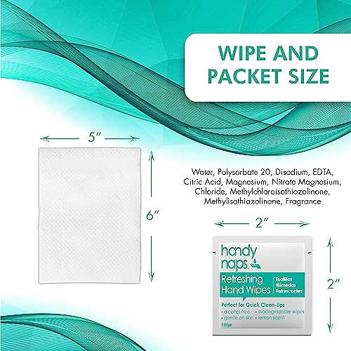 Handynaps Alcohol-Free Hand Wipes With Fresh Lemon Scent, Gentle On The Skin - Box of 100 Individually Wrapped Wipes For Adults and Kids, Travel Essentials - size: 100 Count (Pack of 1)