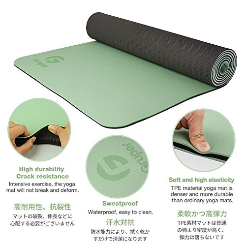 Gruper Yoga Mat Non Slip, Eco Friendly Fitness Exercise Mat with Carrying Strap,Pro Yoga Mats for Women,Workout Mats for Home, Pilates and Floor Exercises - color: Matcha Green / Black, size: 0.31*24*72 Inches