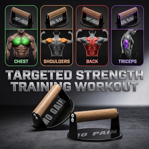 Heavy Duty Push Up Bars with Beech Wood Handles, Iron Push Up Stands for Floor, 220LBS Support Non-Slip Portable Pushup Handles, Home Gym Equipment for Chest Arm Full Body Strength Training Men - color: Black (circular pattern)