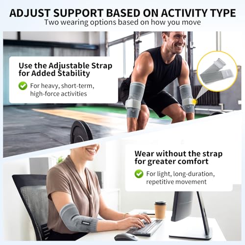 CAMBIVO 2 Pack Tennis Elbow Brace, Dual Gel Pad Compression Sleeve, Black | Adjustable Strap, Targeted Relief for Tendonitis, Golfer‘s Elbow, Breathable Knit, Daily Wear, Non-Slip Fit, for Men Women - color: Gray, size: Large