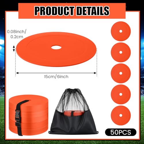 Silipull 6 inch Flat Cones Spot Markers Non-Skid Floor Hole Soccer Cones Field Court Spot Markers Flat Discs Soccer Training Equipment for Football Sports Speed Agility Practice - color: Orange