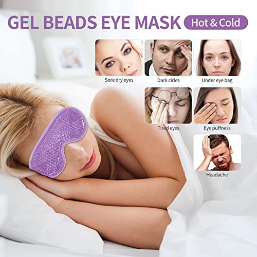2PCS Gel Eye Mask Reusable Cold Therapy Gel Bead Eye Mask for Puffiness/Dark Circles/Eye Bags/Dry Eyes/Headaches/Migraines/Stress Relief, Cooling Compress (Purple) - color: Purple