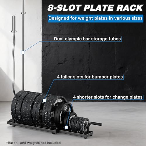 BEKING Horizontal Weight Plates Rack, Weight Rack for Weight Plates & Olympic Bars,Barbell Bumper Plate Holder with Handle and Rolling Wheels,Portable Gym Organizer with Fractional Weight Section for 1-Inch&2-Inch Plates