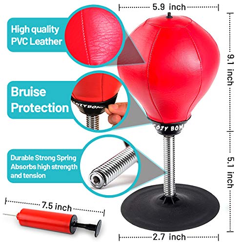 CozyBomB Desktop Punching Bag, Super Strong Suction Boxing Bag | Speed Balls Heavy Duty Stress Relief Boxing Bag, Cool Stuff for Office, White Elephant Gift for Boss or Coworker