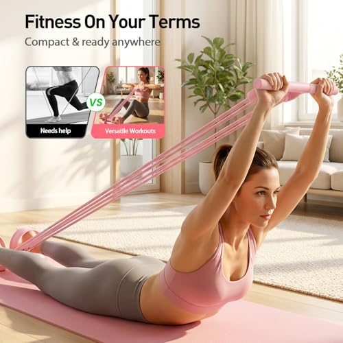 Pedal Resistance Band with Handle, 2026 New Upgrate 8 Tube Exercise Band 3‑in‑1 Multi-Function for Foot Pedal Pull, Back Stretch & Chest Expand, Portable Latex Fitness - color: Pink