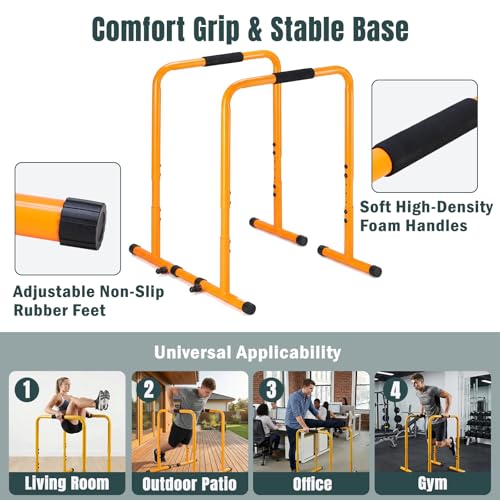 OLIXIS Dip Bar, Adjustable Heavy Duty Dip Station with Soft Foam Handles | Stabilizer Parallel Parallette Bar Fitness Equipment for Home, Gym, Patio, Office