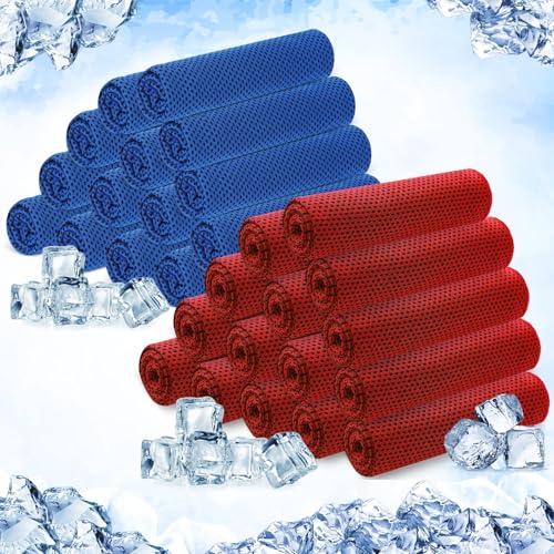 Hosuly 30 Pack Cooling Towels, 40"x12" Ice Breathable Soft Chilly Sweat Rag Microfiber Workout Rags for Gym Cooling Towels for Neck and Face for Yoga Golf Sport Running - color: Dark Blue, Red