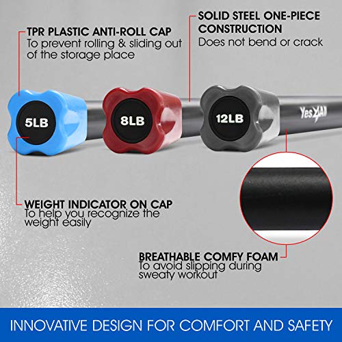 Yes4All Total Body Workout Weighted Bar, Resistance Band Bar, Racks for Strength Training, Exercise Bar for Yoga in Home and Gym - Single/Combo - color: Color-Coded, style: Set of 5 + 8 + 12lbs Weighted Workout Bars