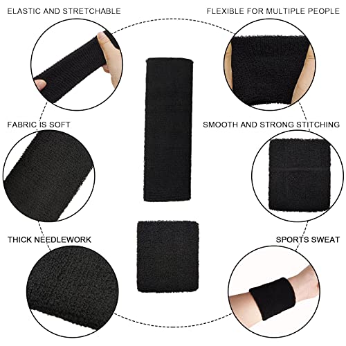 BLMHTWO 3 Pieces of Sweat Band Set, Headbands for Men Kids Sweatbands Including 1 Headband and 2 Wristbands Black Cotton Super Soft and Comfy Sweatband for Tennis Working Out Boxing Gym - color: black