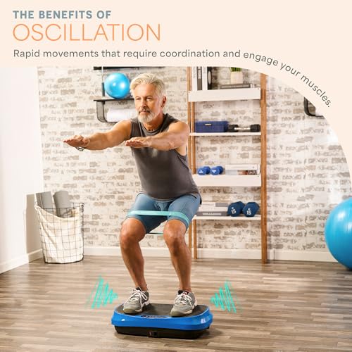 Lifepro Waver Mini Vibration Plate Exercise Machine with Resistance Bands | Compact Design, 99 Speed Levels, 10 Presets, Non-Slip Surface — Vibration Plate for Lymphatic Drainage, Full Body Workout - color: Blue