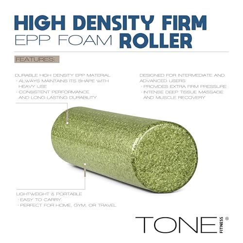 Tone Fitness High Density EPP Foam Exercise Foam Roller for Yoga, Pilates, Stretching, Massage, and Recovery | Multiple Sizes and Colors - color: Green, size: 24 Inch