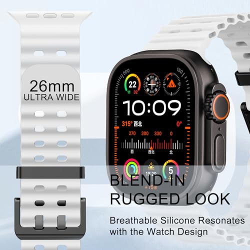 Ocean Silicone Sport Band - Compatible with Apple Watch Ultra 2/Ultra Bands 49mm 45mm 44mm for Men Women, Breathable Soft Waterproof Strap for iWatch Ultra 2, iWatch Ultra Series 10 46mm SE/9/8/7/6/5 - color: Ocean/White