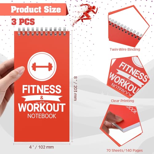 Mooliwe 3 Pcs Gym Journal 4'' x 8'' Fitness and Workout Book Notebook 70 Sheets Workout Log Bodybuilding Workout Book Tracker Workout Planner Notepad for Women Men Training Goal