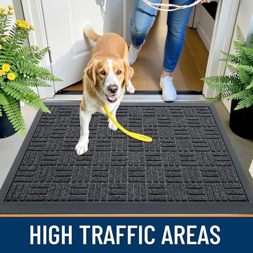 OLANLY Front Door Mat Outside Entrance 71x47, Absorbent, Heavy Duty Sturdy Natural Rubber Doormat Indoor Outdoor, Non-Slip, Stain and Fade Resistant, Low Profile Floor Mat for Entryway, Black Gray - color: Black Gray, size: 71" X 47"