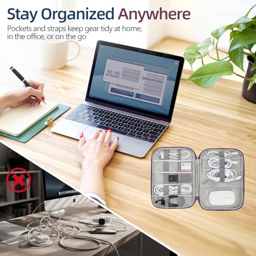Electronics Organizer Travel Case - Water-Resistant Tech Bag for Cables, Chargers & Cord Management - Small Portable Pouch for Travel Accessories, Gear Bag for Airplane & Business - color: purple, size: S