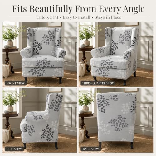 NILUOH Wingback Chair Slipcover 2 Pieces, Stretch Spandex Wingback Chair Covers Washable Slipcover for Wingback Armchairs Non-Slip Furniture Protector with Elastic Bottom for Living Room - color: 11